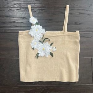 Floral Crop Tank Top Beige